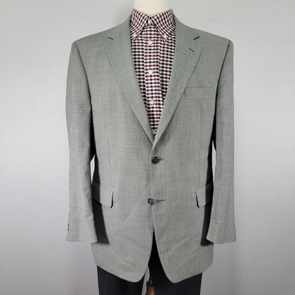 JOS A BANK Men's Sport Coat Blazer Two Button Gray Blue‎ Houndstooth Wool 42R